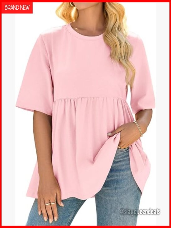 Tops - Oversized Babydoll Tunic Short Sleeve Crewneck Loose Fit Plus Size Top